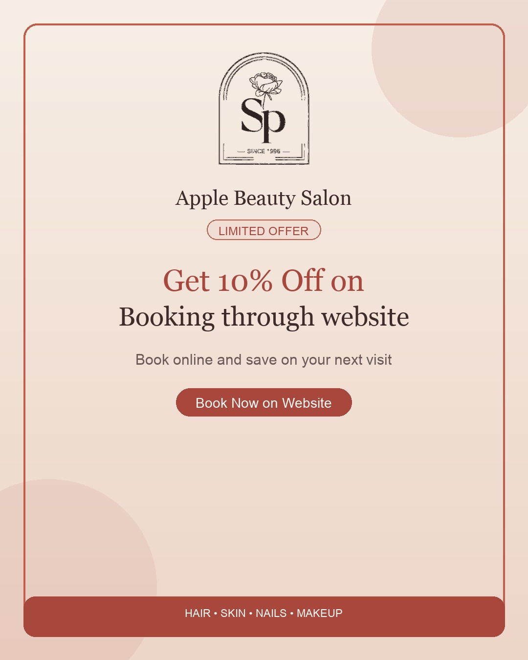 Get 10% Off on Booking through website — Apple Beauty Salon